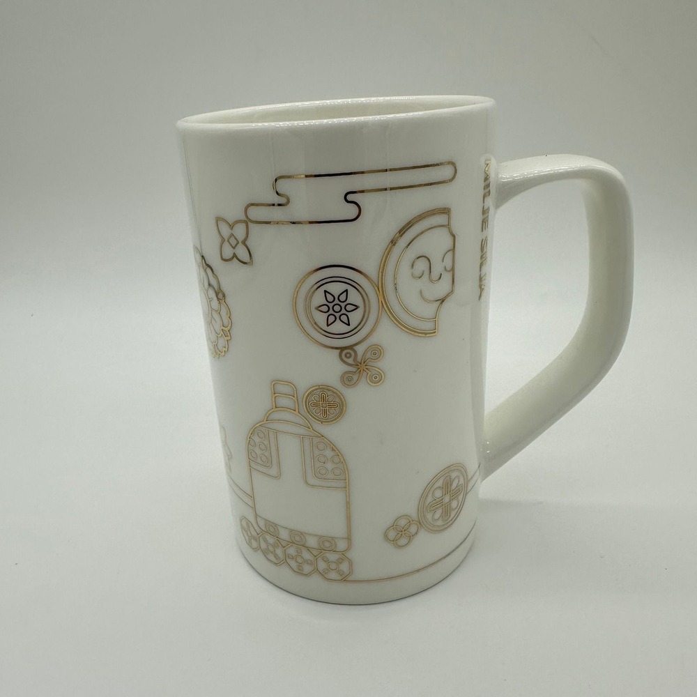National Museum of Korea Milje Silla Gold Line Art Ceramic Mug White Collectable